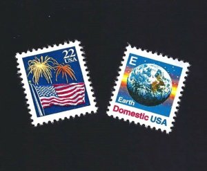 2276 / 2277 Flag and Fireworks and 25¢ E Stamp  MNH 1987