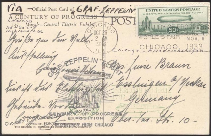 USA 1933 Graf Zeppelin Chicago Flight C18 Mi355Cd Cover Beuerle Estate 111115