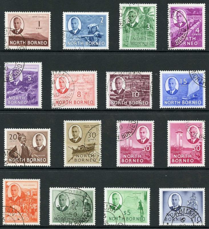 North Borneo SG356/70 1950  Set of 16 (both 50c) Fine Used