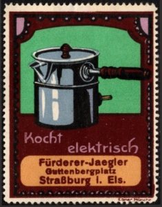 Vintage Germany Poster Stamp Cooks Electrically Fürderer-Jaegler Store