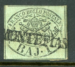 Italy 1852 Papal States Sc#2 Montefiascone Straightline Cancel F877