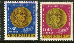 VENEZUELA 843-4 USED BIN .60 COIN ON STAMP