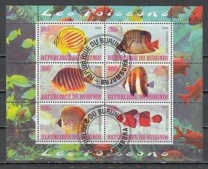 Burundi, 2009 Cinderella issue. Tropical Fish, Sheet #1.  C.T.O. ^