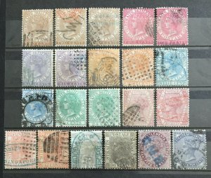 MALAYA1867-82 Straits Settlements QV 21V wmk CC shades & varieties USED M3635