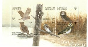 St. Vincent 2001 - SC# 2887 Owls of the World, Birds - Sheet of 6 Stamps - MNH