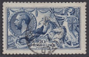 SG 411 10/- deep blue (worn plate). Very fine used with a neat thimble reg...