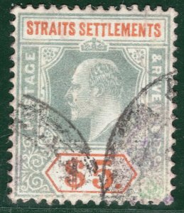 Malaya STRAITS SETTLEMENTS KEVII High Value SG.138 $5 (1905) Used Cat £250 SBB75
