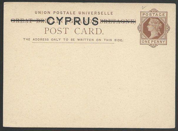 CYPRUS QV 1d postcard overprinted on GB - fine unused......................49411