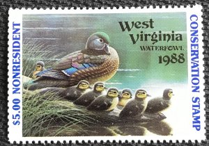 West Virginia #WV4a 1988 Single Serial # on Back Non-Resident Duck Stamp L37