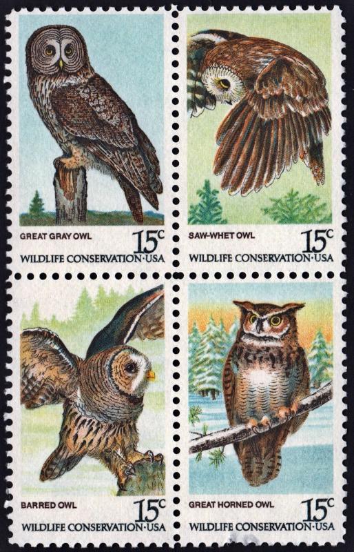 SC#1760-63 15¢ American Owls Block of Four (1978) MNH/Fault*