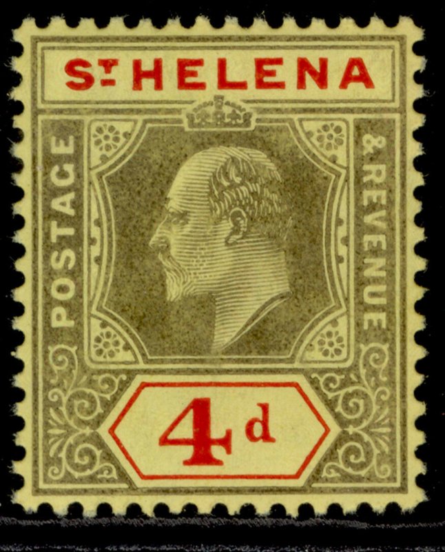 ST. HELENA EDVII SG66, 4d black & red/yellow, LH MINT. Cat £17. CHALKY