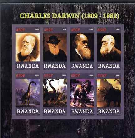 Rwanda 2009 Charles Darwin and Dinosaurs imperf sheetlet ...