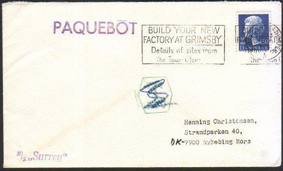 GB DENMARK 1975 ship cover GRIMSBY PAQUEBOT................................46664