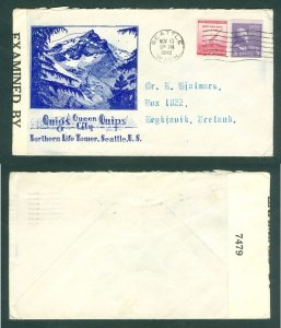 USA. 1942 Cover, Cachet. Censor USA. Seattle. 2+3 Cent. Adr: Reykjavik Iceland.