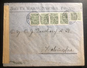 1914 Nadendal Finland Russia Occupation Commercial Censored Cover To Helsinki