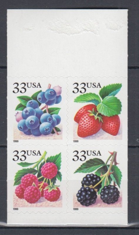 (F) USA #3298-3301 Fruit Berries Block of 4 From Booklet BK276a MNH