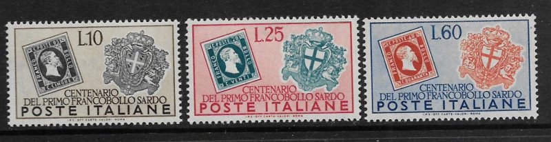 ITALY, 587-589, HINGED, SARDINIA STAMPS OF 1851