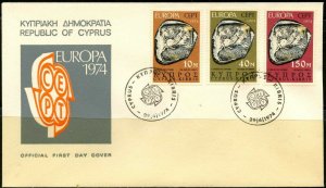 CYPRUS Sc#416-418 FDC 1974 Europa CEPT Complete Set VF