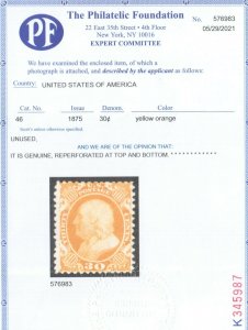 USA #46 Very Fine Mint Unused (No Gum) Reperfed At Top & Bottom **With Cert.**