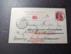 1903 British Ceylon Postcard Cover Colombo to Arnheim Netherlands