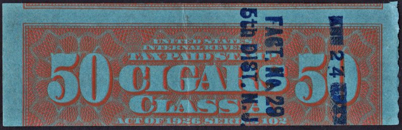 Series 102 50 Class A Cigars Tax Stamp (1934) Used