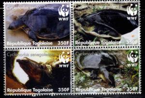 TOGO Scott 2039 Turtle block of 4 WWF stamp set MNH**