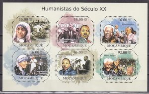 Mozambique, 2011 issue. Mother Teresa , Mandela Martin L. King jr. sheet of 6. ^