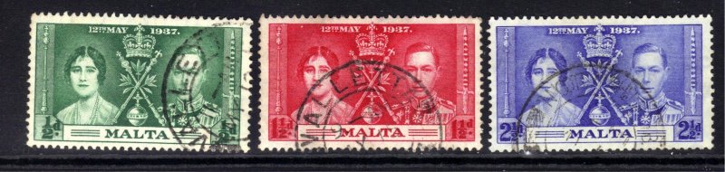 Malta 1937 KGV1 Set used Coronation SG 214 - 216 ( J1480 )