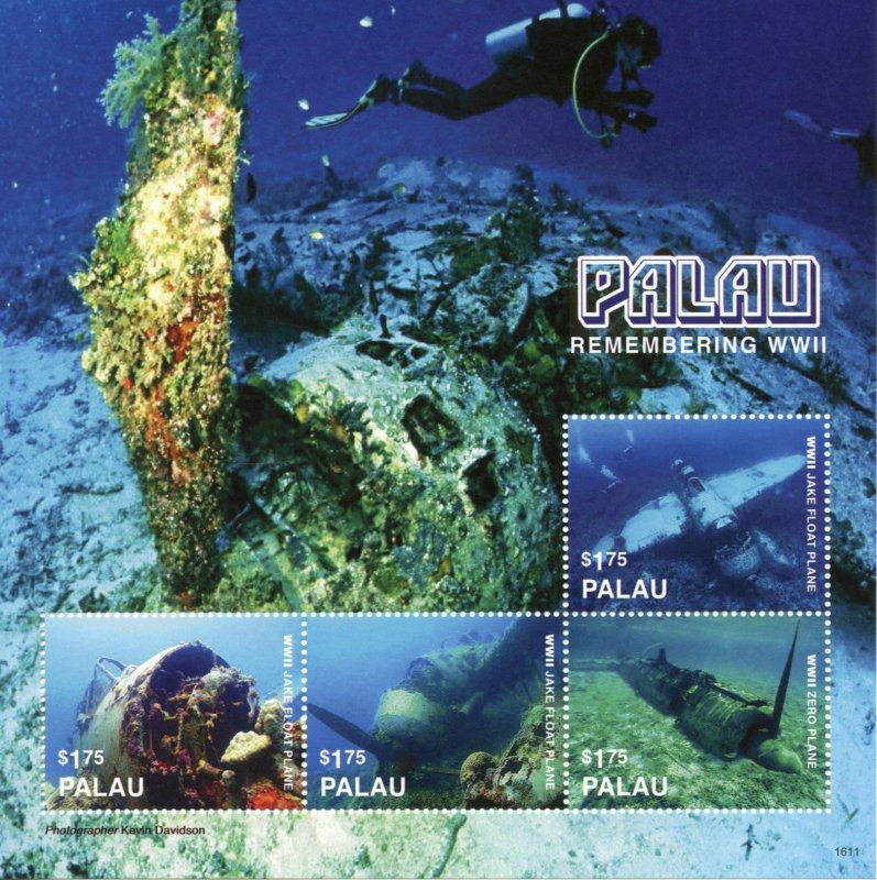 Palau Military Stamps 2016 MNH WWII WW2 Jake Float Plane Wrecks Aviation 4v M/S