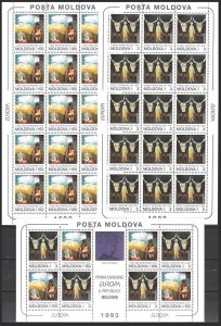 MOLDOVA 1993 EUROPA: Contemporary Art. Paintings. Complete - 3 MINI-SHEETS, MNH