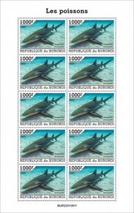 Burundi - 2022 Fish, Lemon Shark - 10 Stamp Sheet - BUR2201091f