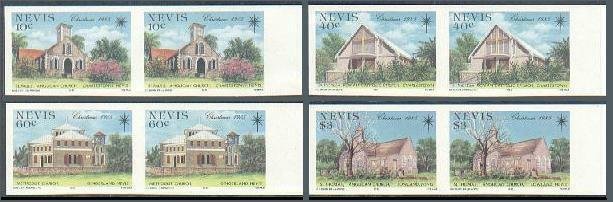 Nevis 456-459 imperf pair,MNH.Michel 336B-339B. Christmas 1985,Churches.