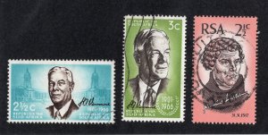 South Africa 1966-67 Group of 3 Commemoratives, Scott 314-315, 343 used