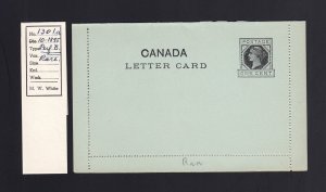 CANADA: WEBB #L2a 1c Black Letter Card - Perforation B - Mint - Scarce