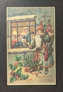 Vintage Merry Christmas Santa Embossed Postcard Cover to Indiana USA