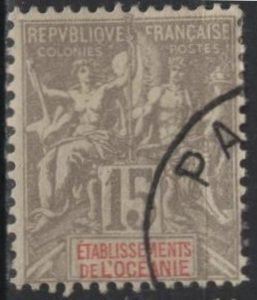 French Polynesia 9 (used) 15c navig. & commerce, gray on lt gray paper (1900)