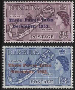 Bermuda 164-165 (mlh) map, ovptd “Three Power Talks” (1956)
