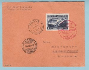 LIECHTENSTEIN C8 AIRMAIL ON ZEPPELIN COVER VADUZ TO BERLIN - CV79