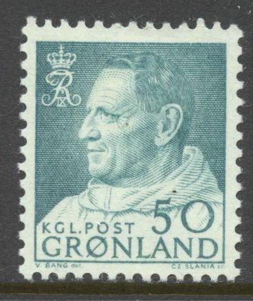 Greenland Scott 58 Unused HOG - 1964 50o King Frederick IX - SCV $9.00