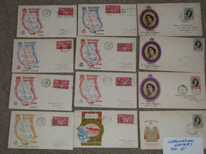 Great Britain,  Queen Elizabeth II, 12 Coronation covers