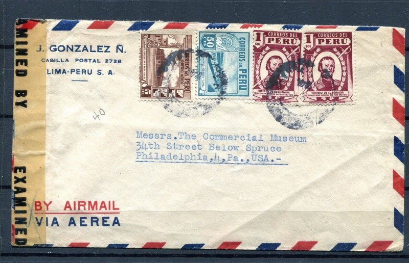 Peru 1944  WWII Censored Cover 30155  to USA 7718