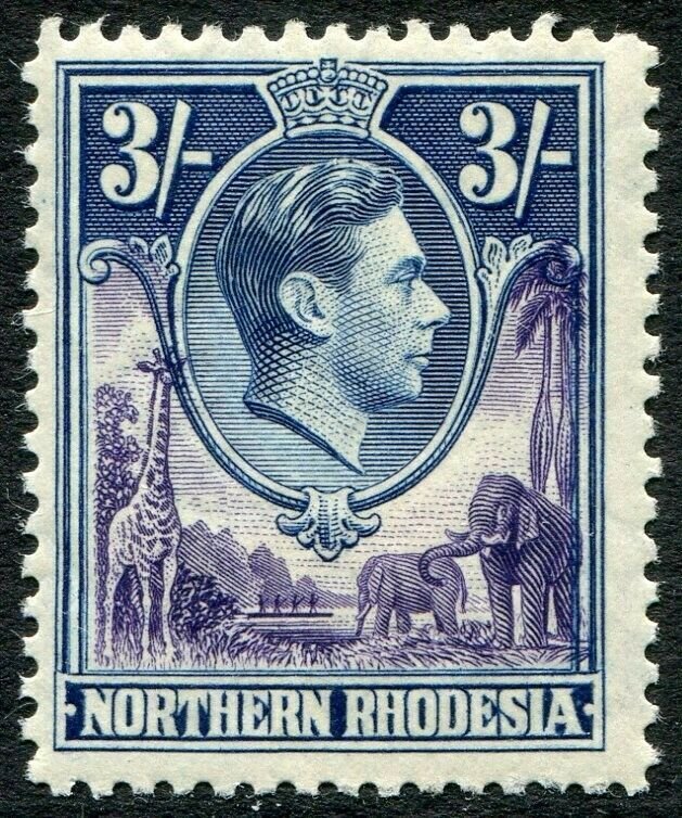 NORTHERN RHODESIA-1938-52 3/- Violet & Blue Sg 42 UNMOUNTED MINT V48291