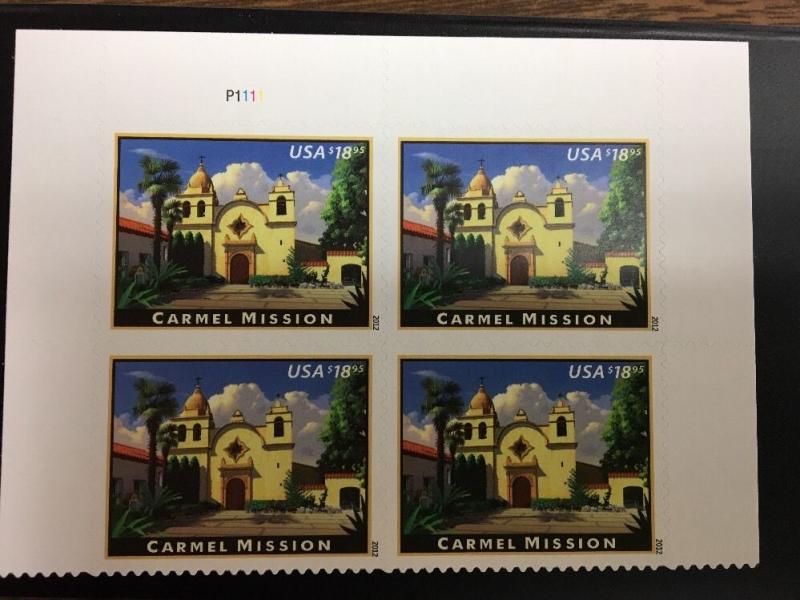 4650 Carmel Mission    Plate Block Of 4.  MNH