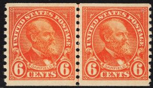 US #723 6c Deep Orange Garfield Joint Line Pair Mint Hinged SCV $60.00