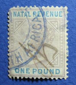 1885 NATAL SOUTH AFRICA REVENUE 1P BAREFOOT # 93 USED  CS...