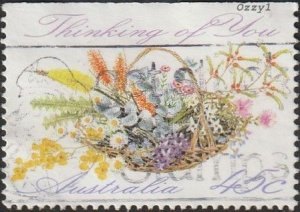 Australia #1234var 1992 45c Thinking of You Basket of Flowers  USED-Fine-NH.