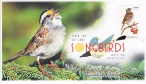 AO-4891-1, 2014, Songbirds, First Day Cover, Add-on Cachet, Digital Color Postma