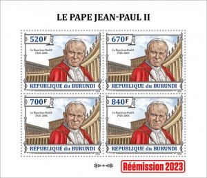 BURUNDI - 2023 - Pope John Paul II - Perf 4v Sheet - Mint Never Hinged