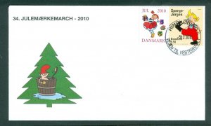 Denmark Cover. 2010. Ringkøb.“Christm. Seal Walk # 34. Sc# 1482.Santa Girl Gift 