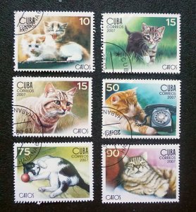 CUBA Sc# 4673-4678  CATS domestic feline pet CPL SET of 6  2007 used / cancelled